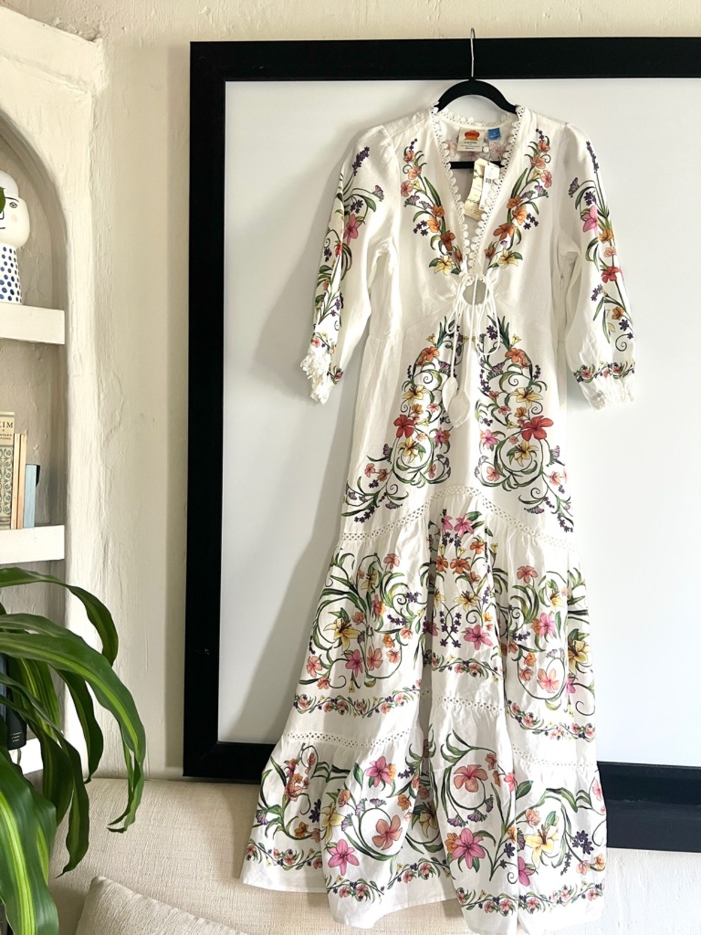 FARM Rio White Linen Blend Multicolor Floral Printed Maxi Dress Size Small NWT - Picture 14 of 16